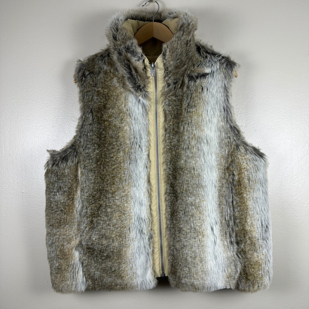 Weatherproof Women's XL Reversible Faux Fur Vest Tan Brown Full Zip